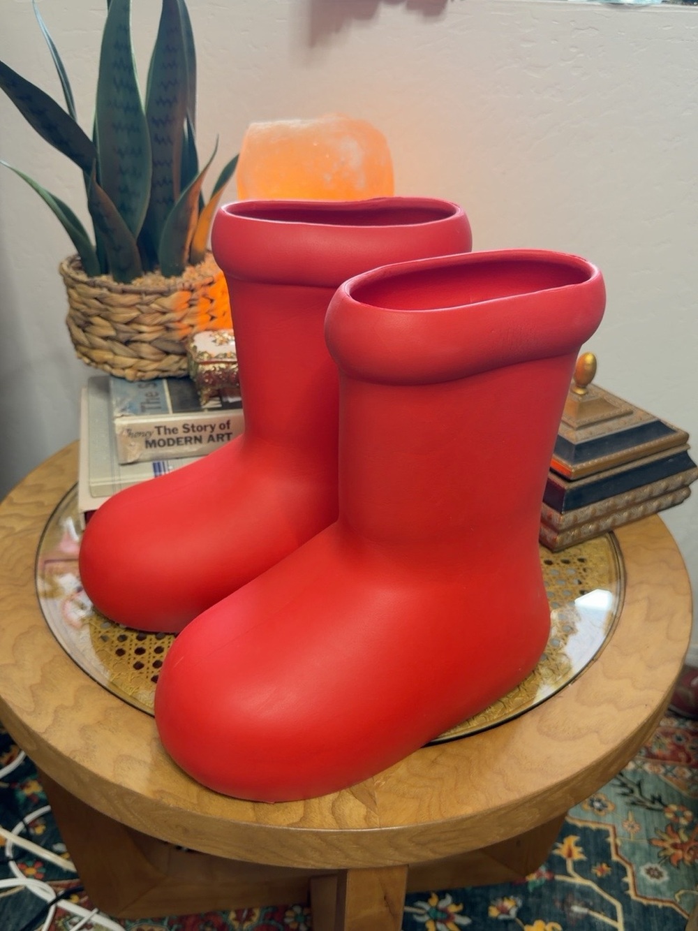 Wild Diva Lounge Red Rubber Rain Boots Oversized Round Toe